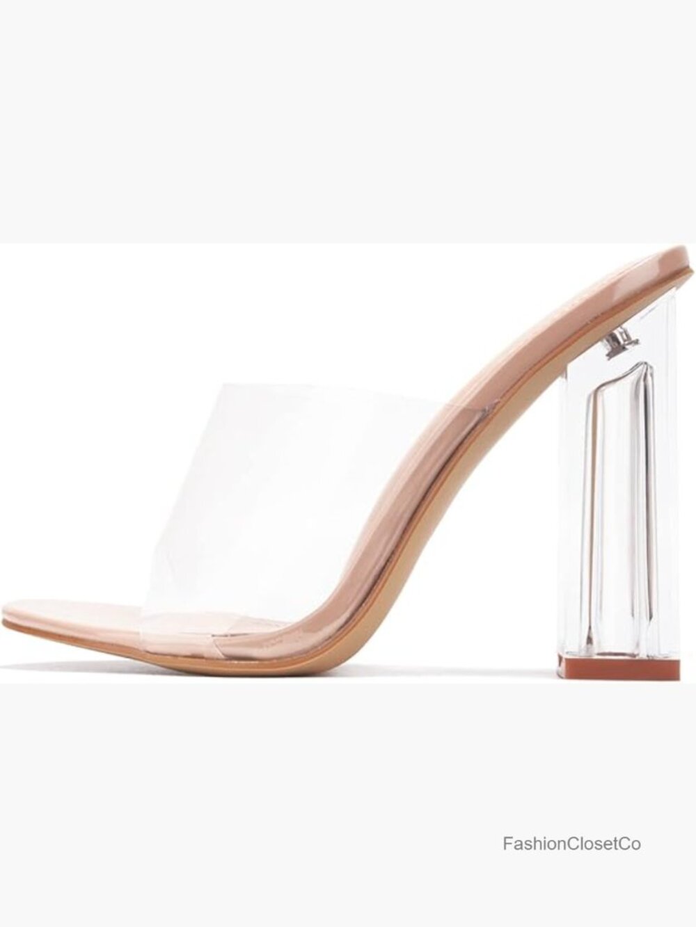Chunky Block Heel Transparent Booties Open Toe Slingback Mules